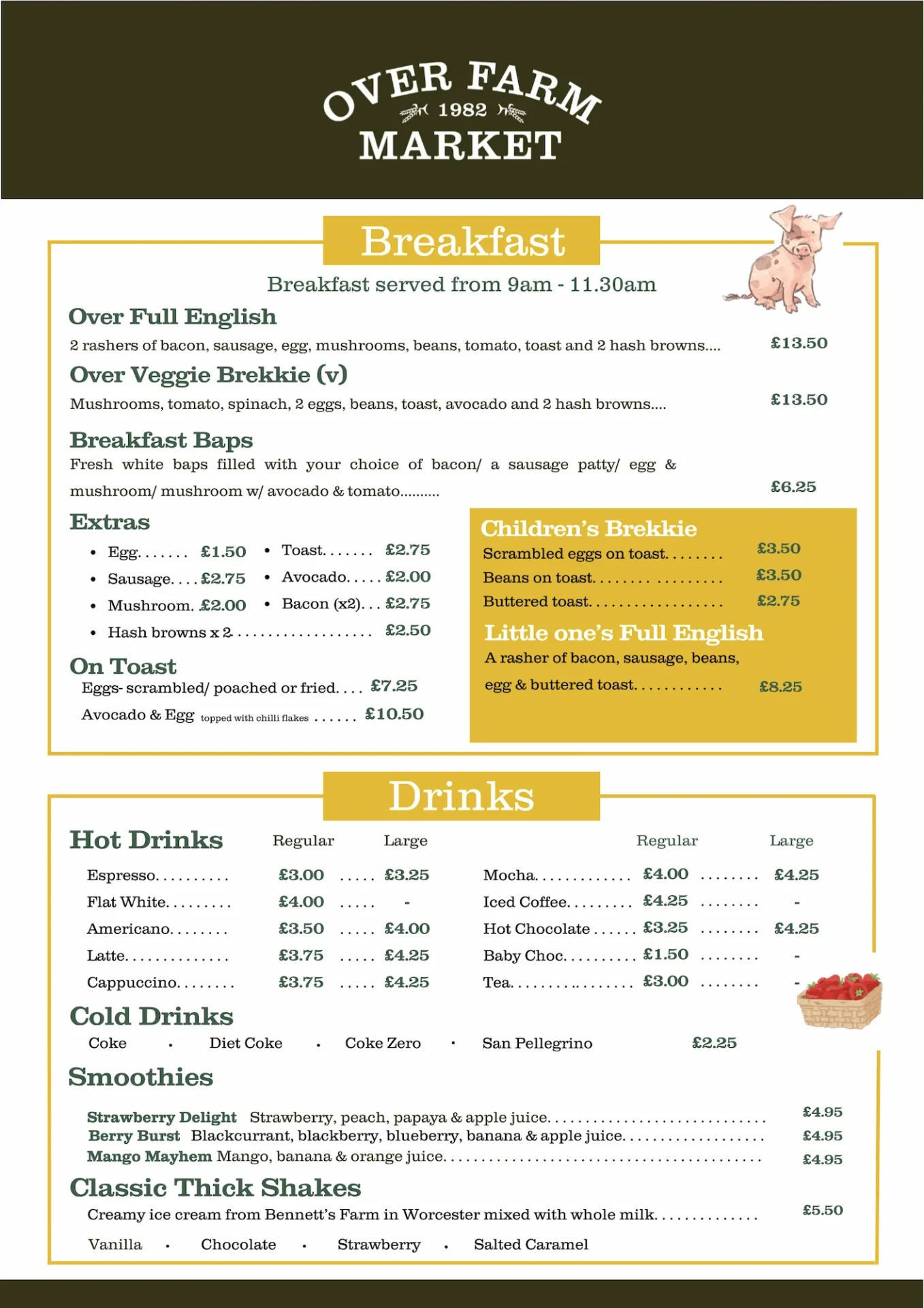 Cafe updated breakfast menu 2026