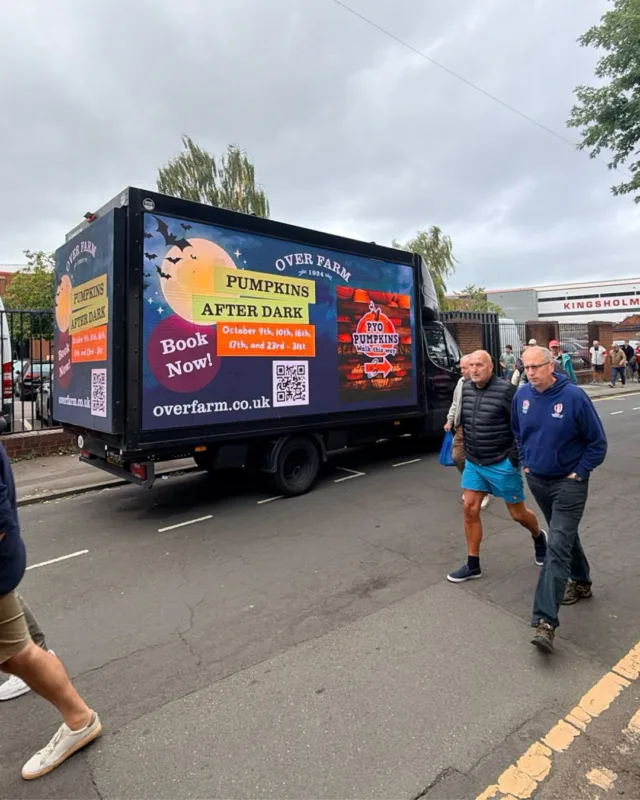 Heading to the Rugby today? 🏉

Keep an eye out for our Pumpkins After Dark ads appearing on the vans outside Kingsholm. Scan the QR code and book your Pumpkins After Dark tickets on your way to the game 🎃